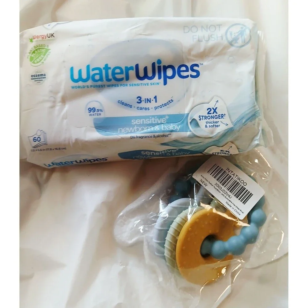 Baby Bundle A1- 4 blankets, 3 bottles, 3pk diaper genie refills, wipes, teether